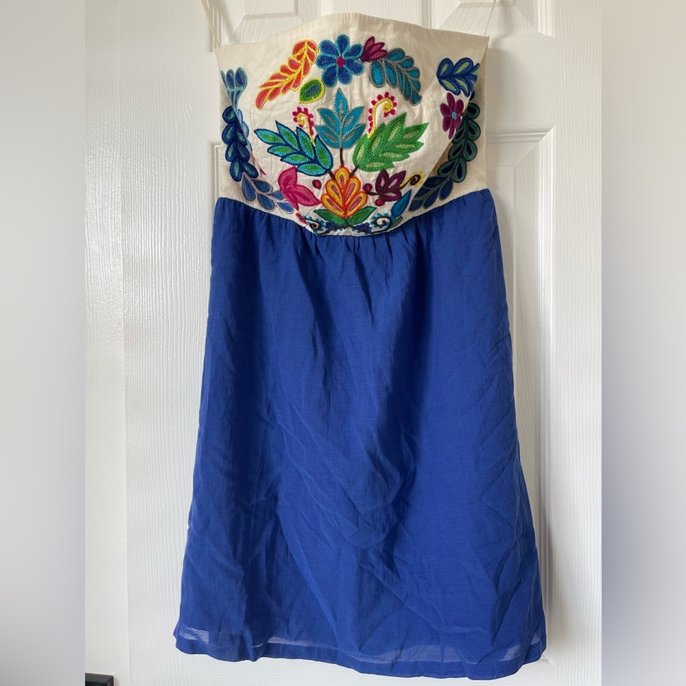 Judith March Embroidered Strapless Mini Dress Boho Anthro size S